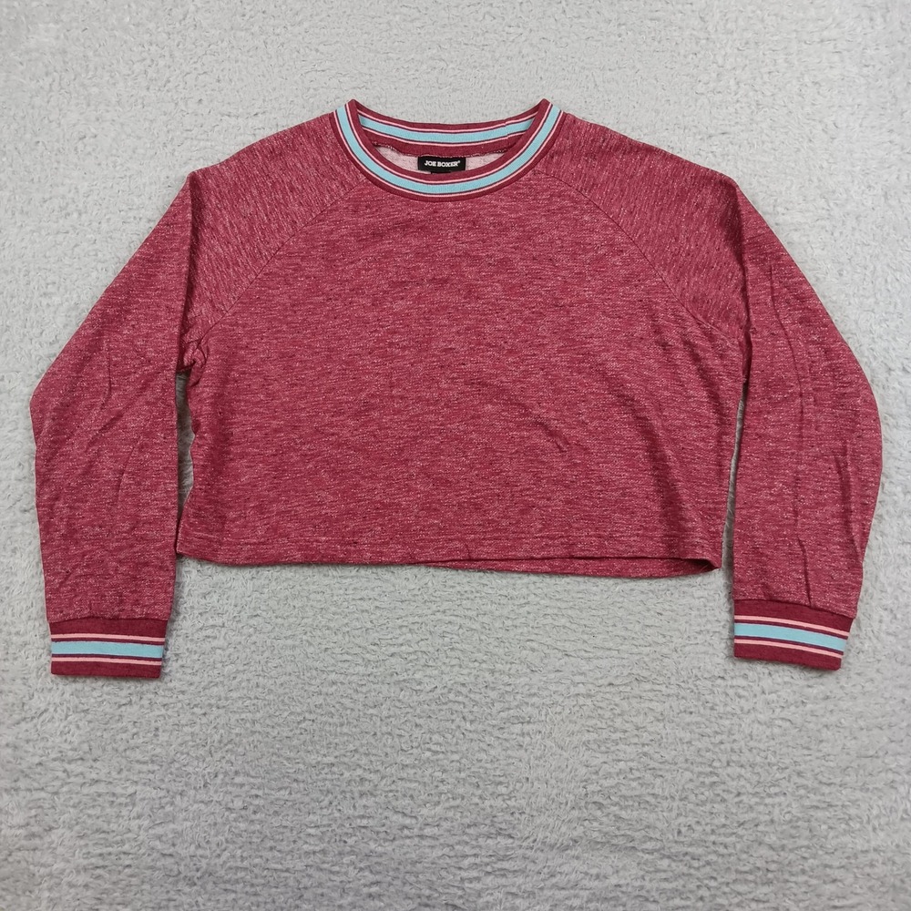 Joe Boxer Sweatshirt Cropped Women XL Burgundy Heathered Striped Trim
